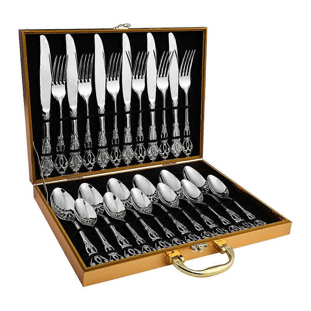 24pcs Cutlery Set Tableware Flatware Forks Knives Spoons Stainless Steel