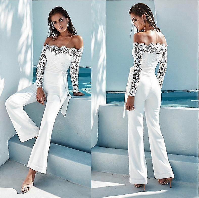 Romantic White Blue Black Eyelash Lace Strapless Jumpsuit Overalls