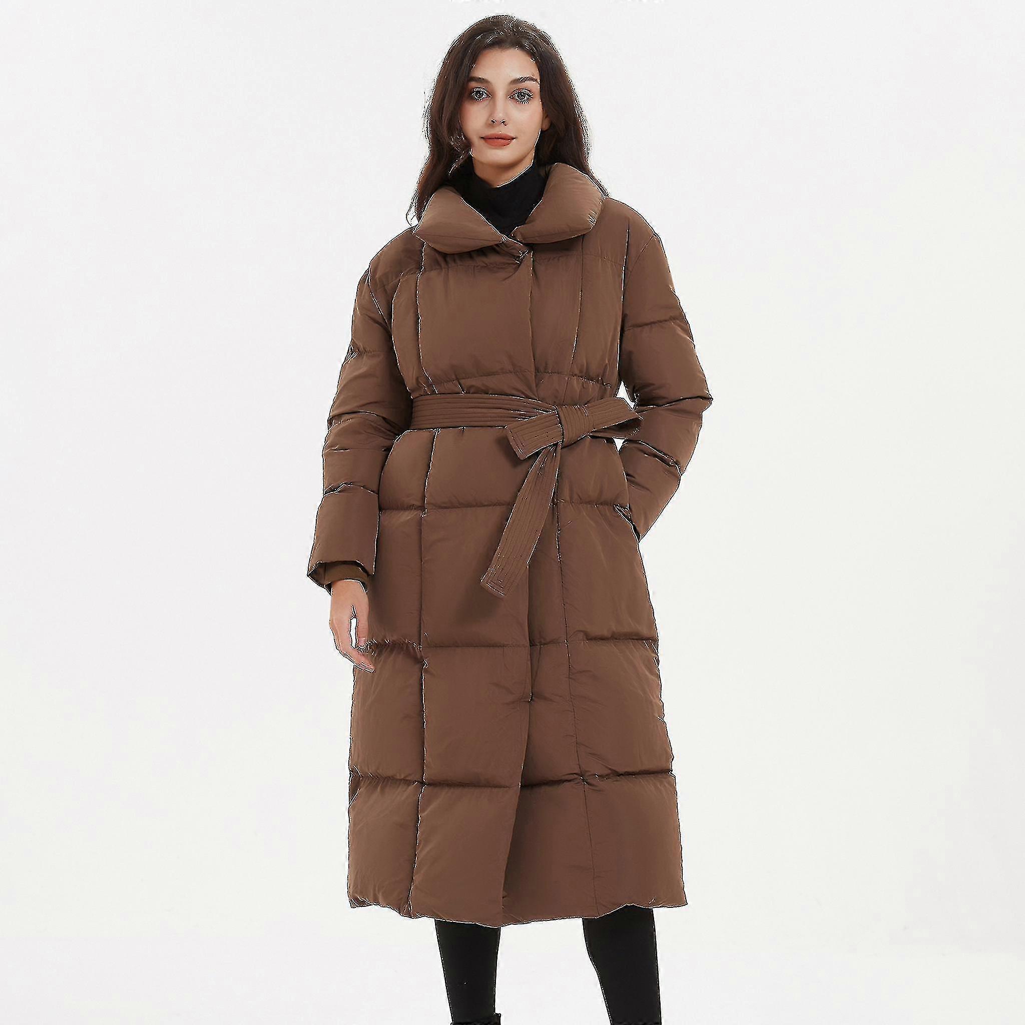 Tykke løse Parkas Kvinder Mode Solid Dækket Knapfrakker Kvinder Elegant Slipsebælte Lange bomuldsjakker Kvindelige damer