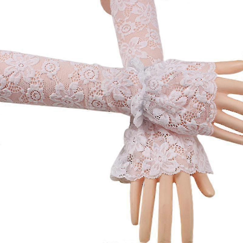 Women Bridal Single Layer Ruffled Fingerless Decorative Gloves Cuffs