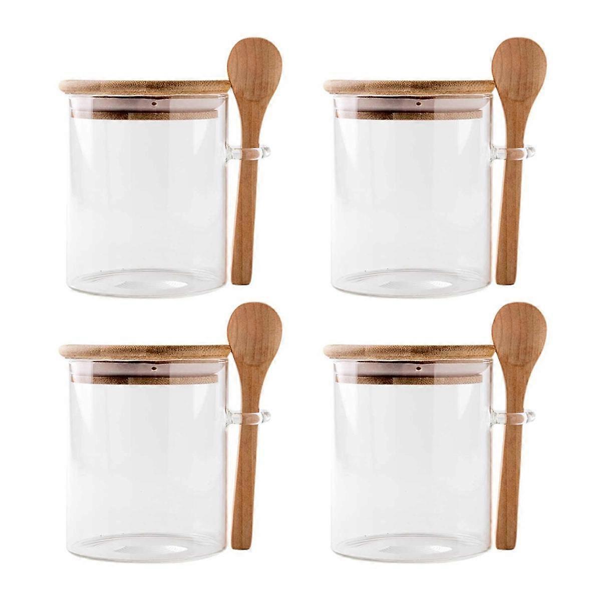 4 Pack Overnight Oats Γυάλινα Δοχεία με Καπάκια και Κουτάλια, Γυάλινα Βάζα με Κουτάλια και Καπάκια για Χαλαρό Τσάι
