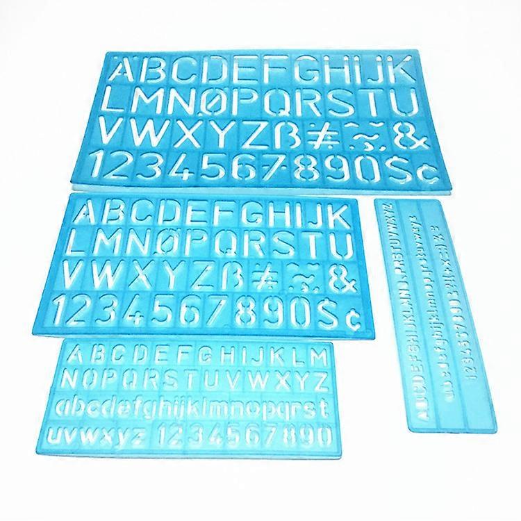 4 Pcs Alphabet Letter Stencil, Number & Letter Stencil Reusable Digital Stencils Plastic Ruler for Kids Drawing Template Painting Learning DIY