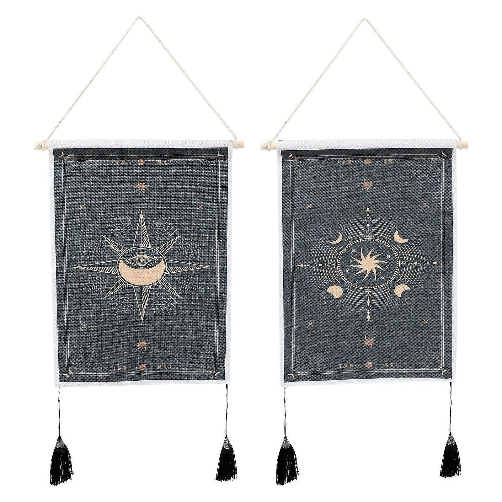 2sets Wall Sun Constellation Pattern Tapestry Tassel Decorated Tapestry
