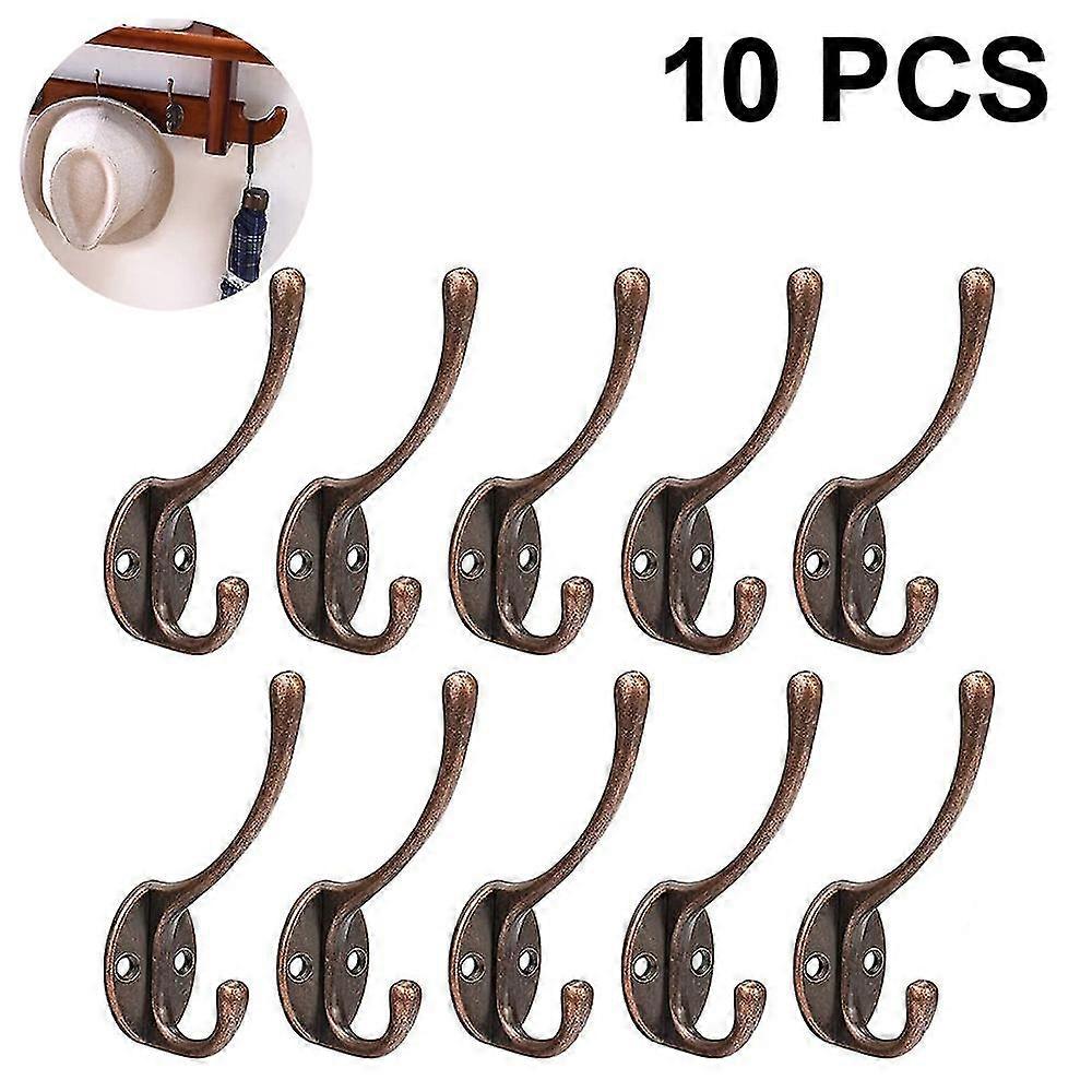10 Pack Rustic Coat Hooks Wall Mounted Heavy Duty Dual Hooks Retro Double Robe Hooks Utility Hooks With Screws For Hanging Coat, Bag, Hat