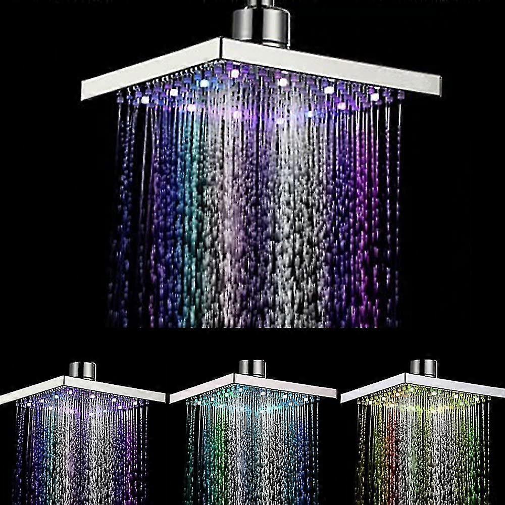 Square Led Shower Head With 7 Colors Change Water Flow Powered 8 Inch Abs Chrome Finished 12pcs Led For Bathroom