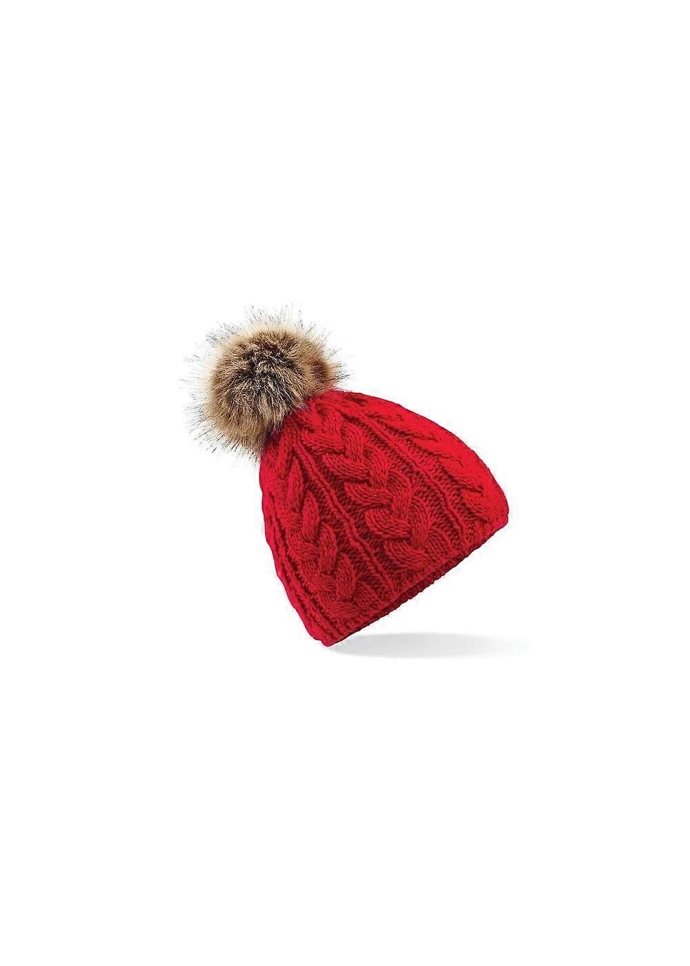 Men's Beechfield Fur Pom Pom Cable Beanie BC410