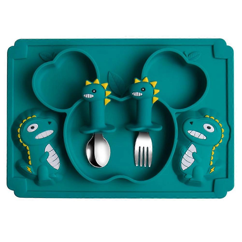 1 Set of Baby Silicone Tableware Dish Plate Baby Dinner Plate Fork Spoon Set
