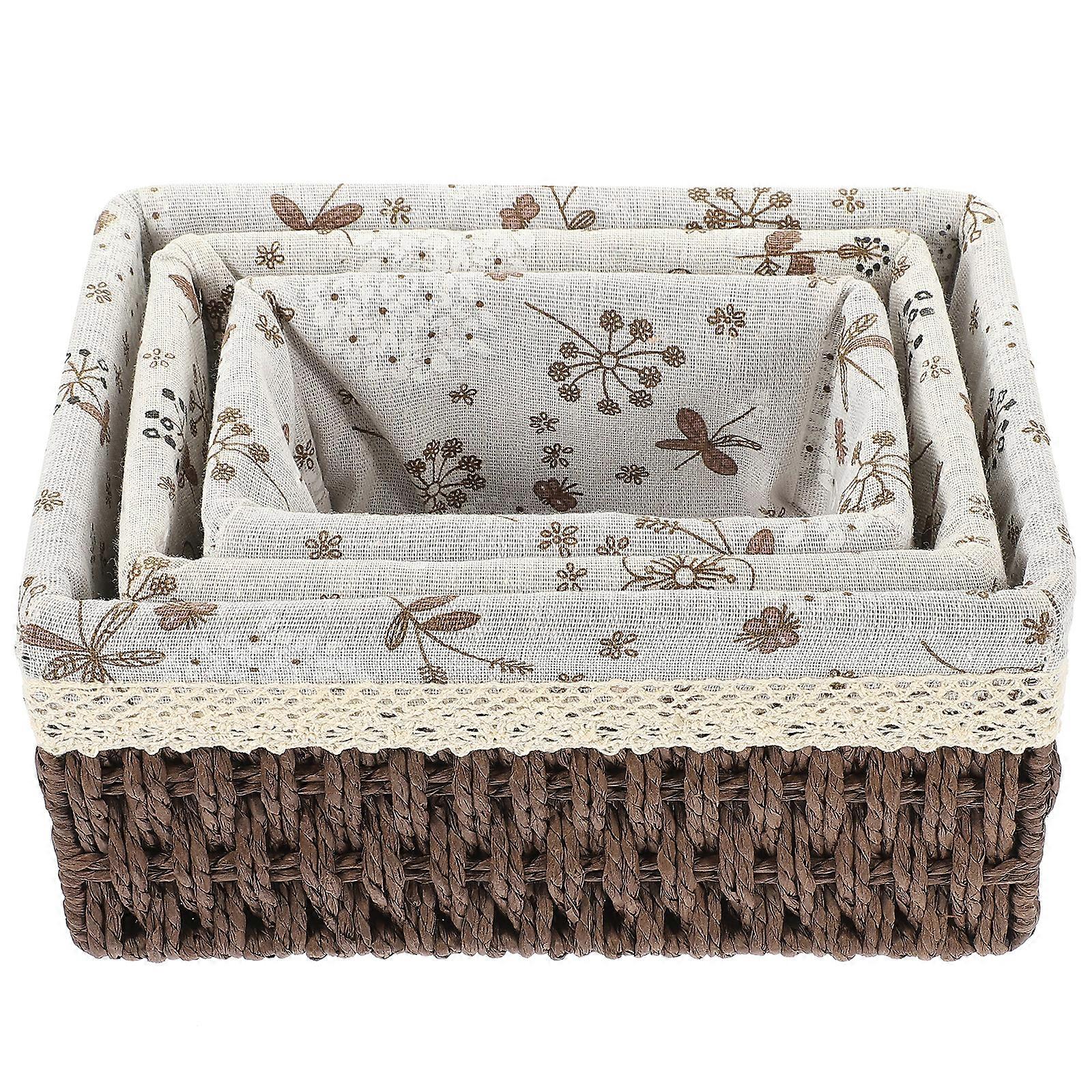 1 Set Rustic Style Paper Rope Basket Desktop Sundries Storage Organizer Bin Box