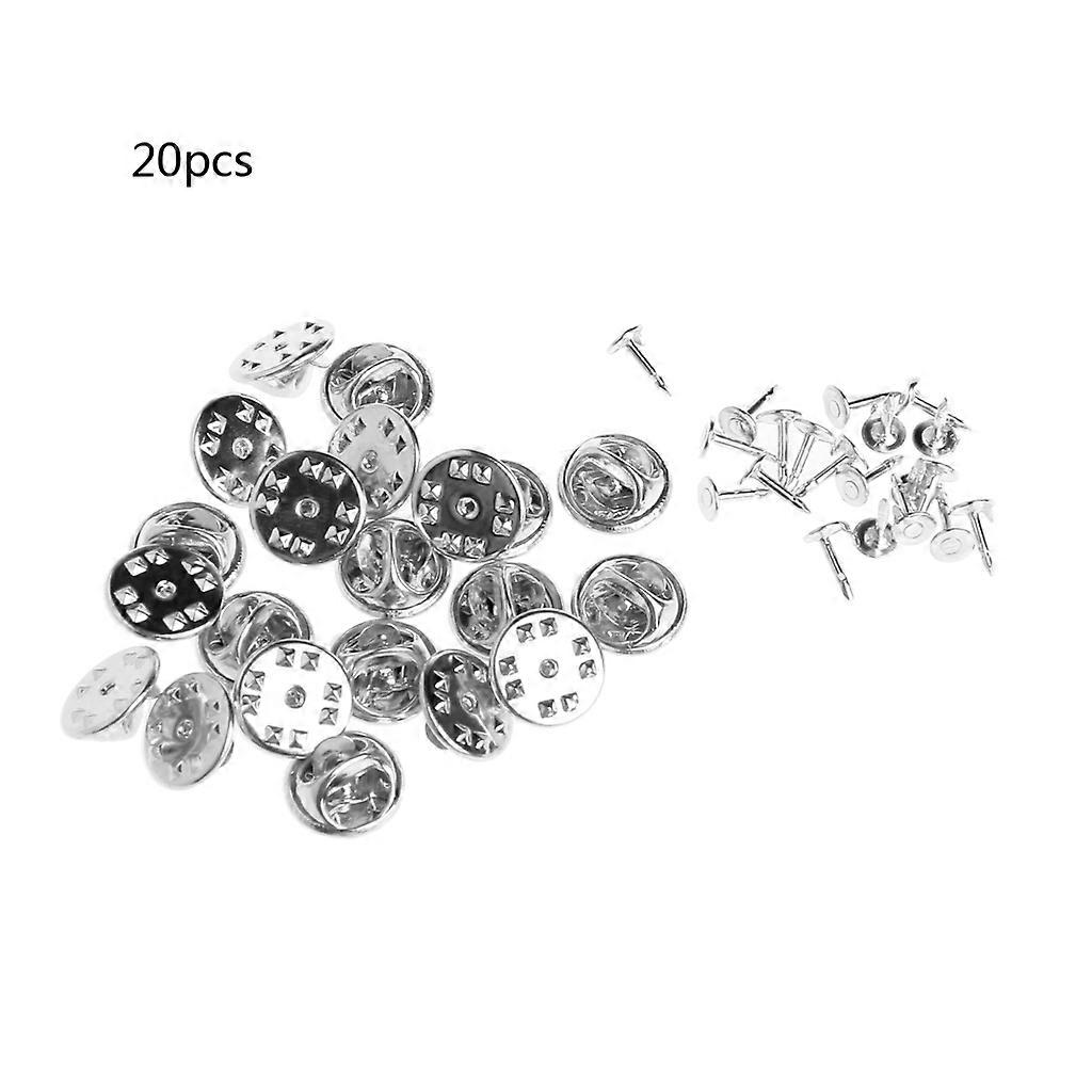 20pcs DIY Brooch Round Clasps Pin Tie Tacks Blank Pins with Clutch Back Sliver
