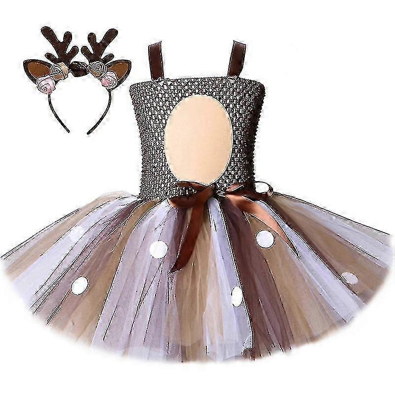 Children's Christmas Deer Dress Send Hair Hoop Girls Suit Skirt Mesh Princess Tutu Skirt Princess Sk