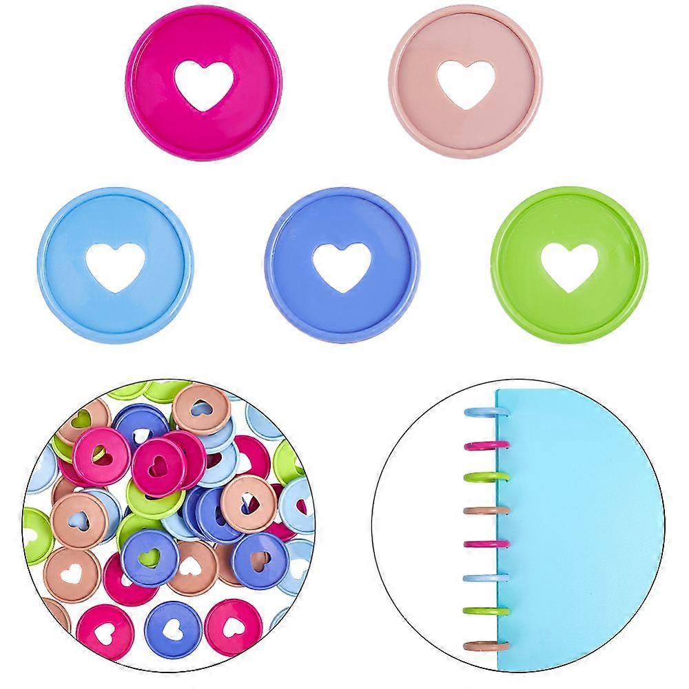 50Pcs 5 Colors Heart Plastic Loose Leaf Ring Round Binder Discs Mushroom Hole Notebook Binding Ring Expansion Discs for Add Extra Pages Notes or Artwo