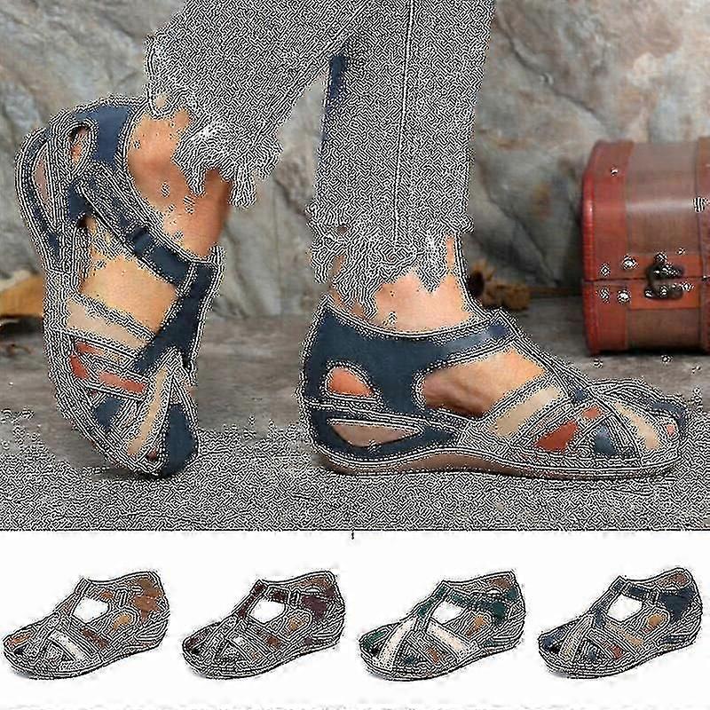 ortopedické plus sandály pu kůže retro oblouk podpora pohodlné kulaté špičky sandály pro ženy toe