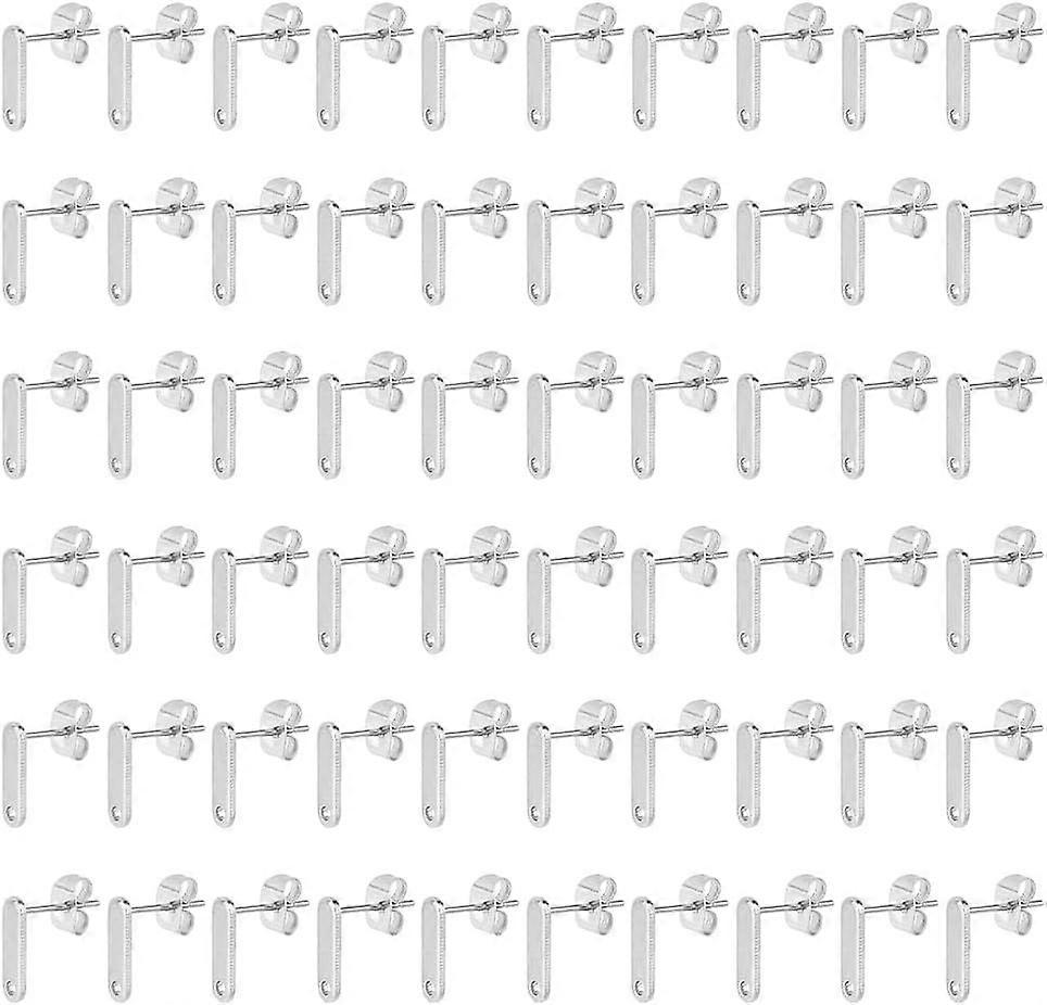 60Pcs Stud Earring Findings Rectangle Earrings Studs with Loop Stainless Steel Earring Stud 12x3.5mm Stud Dangle Earring Findings for DIY Earrings Mak
