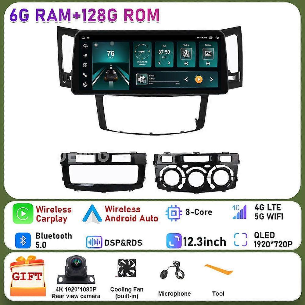 12.3inch For Toyota Fortuner Hilux 2004-2014 Multimedia Video Player Car Radio Gps Navigation Android Qled Screen Bt All In One