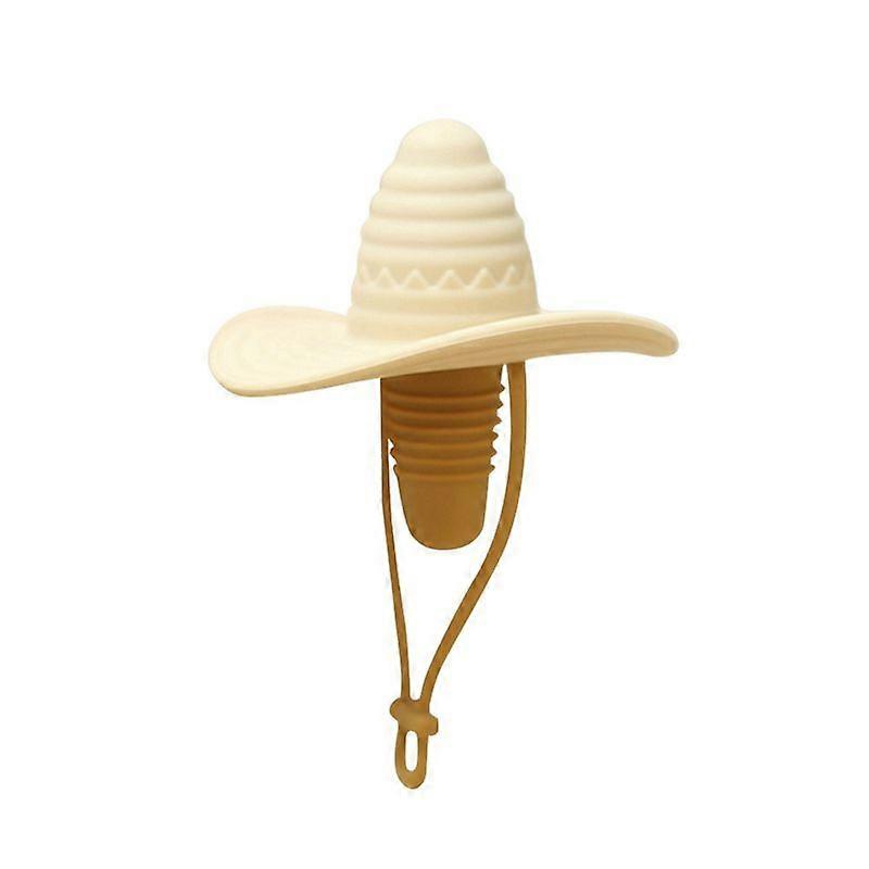 Silicone Top Hat Wine Bottle Stopper - Cowboy Hat Design for Parties and Home Use Beige