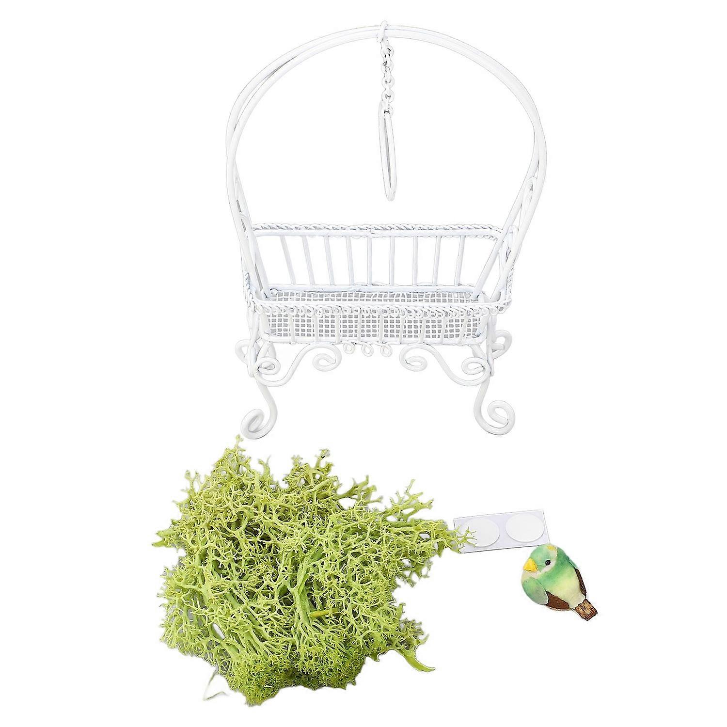 1: 12 Standing Bird Ring Metal Structure Decorative Miniature Freestanding Bird Swing with Artificia