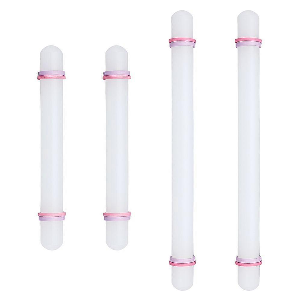 4Pcs 2 Styles Plastic Rolling Pin Dough Roller for Baking Cookies Kitchen Tool White 230x25.5mm 2pcs/style