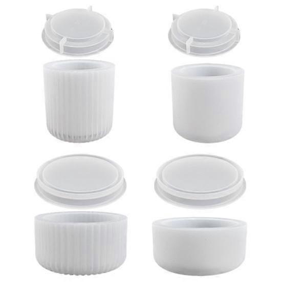4 Sets Silicone Mold with Lid Concrete Casting Mould Smooth Stripes Non-Stick DIY Epoxy Resin Jewelry Storage Jar Mold