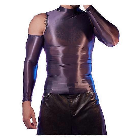 Sexy Men Glossy Shiny T-Shirt Smooth Breathable Top High Elastic Transparent See-Through Nightclub Skinny Tops