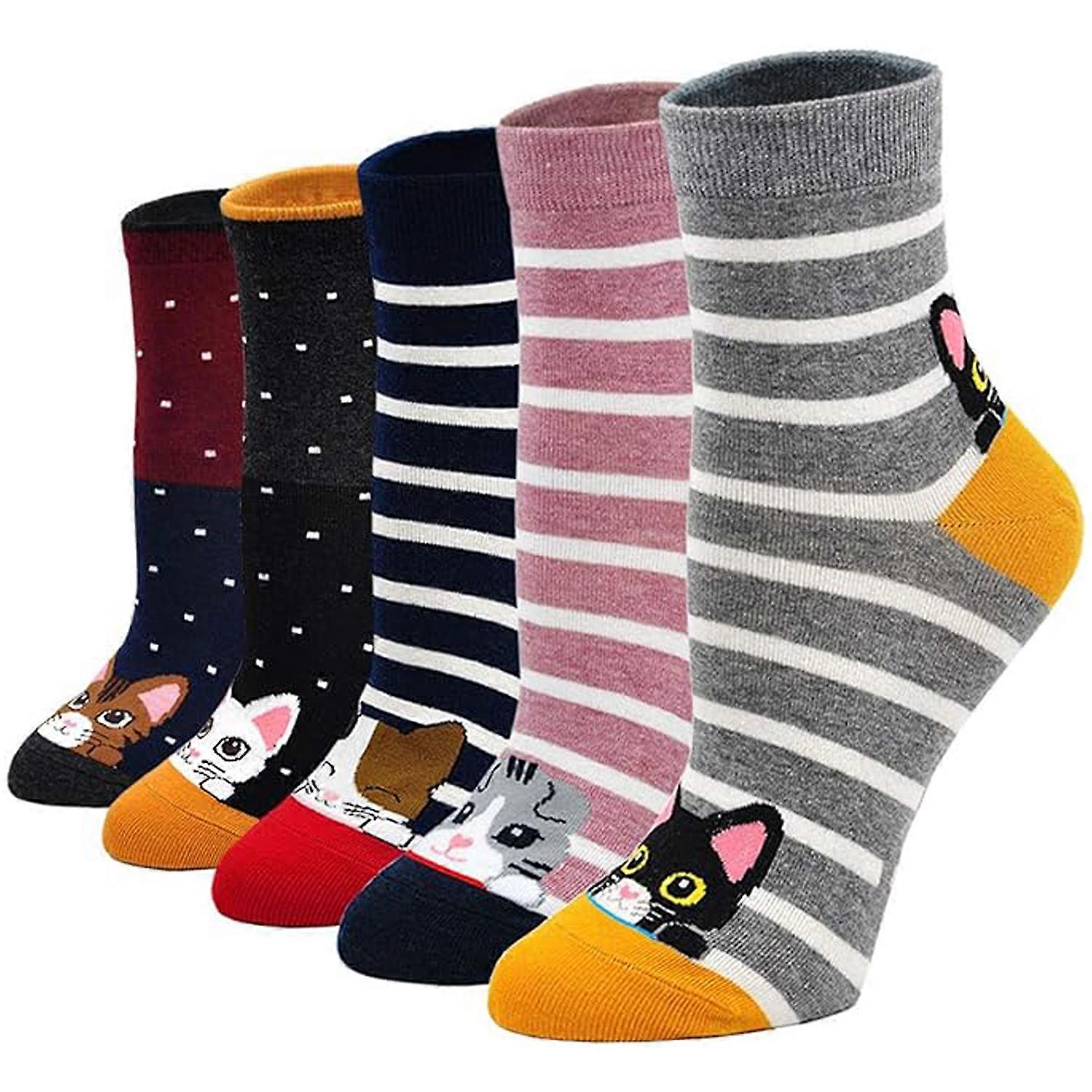 Women's Mid-Calf Socks Set with Cute Cat Patterns - Various Colors & Styles