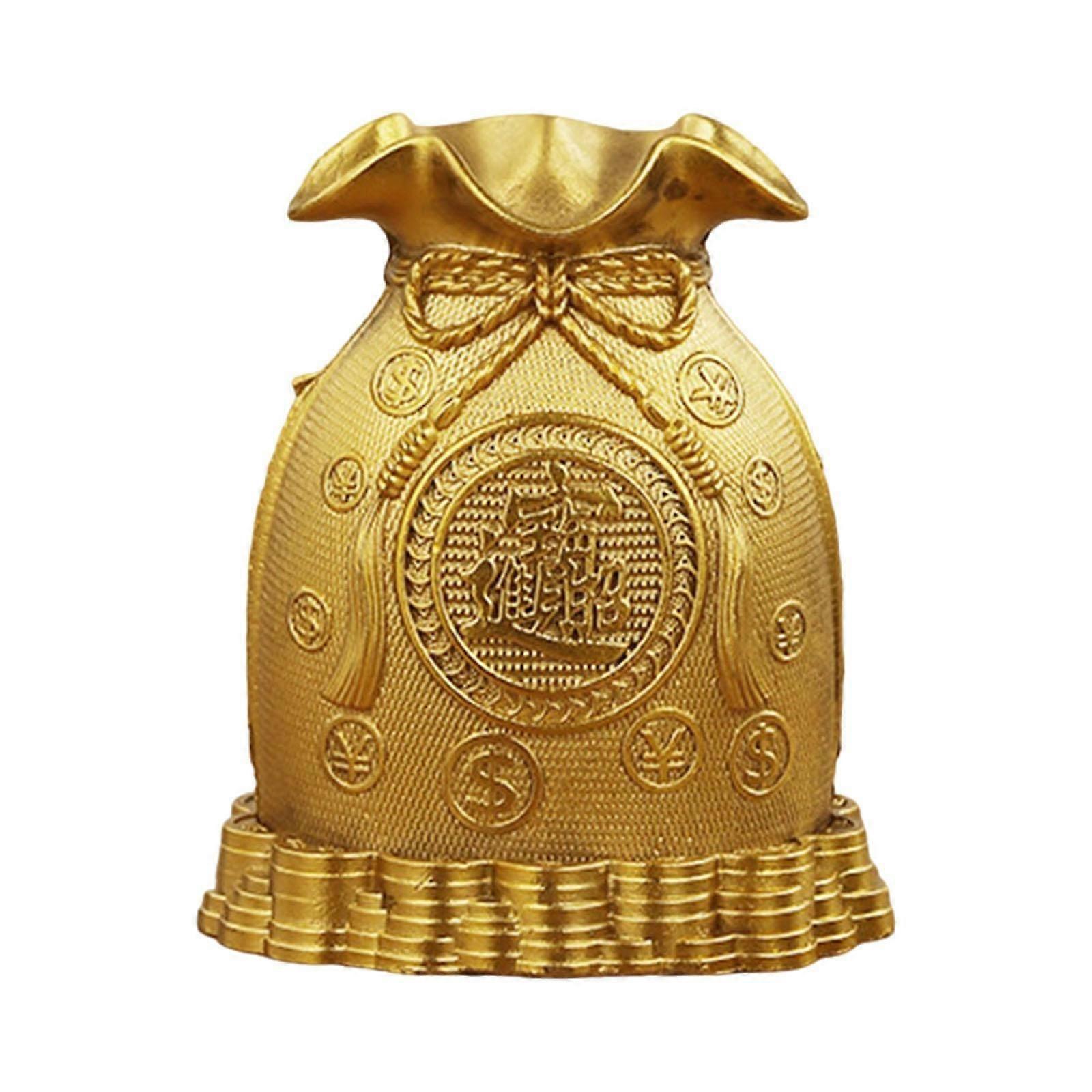 Bénédiction Sac Forme Statue Pot En Laiton Banque d’Épargne Pour Étagère Nouvel An Cadeaux Or