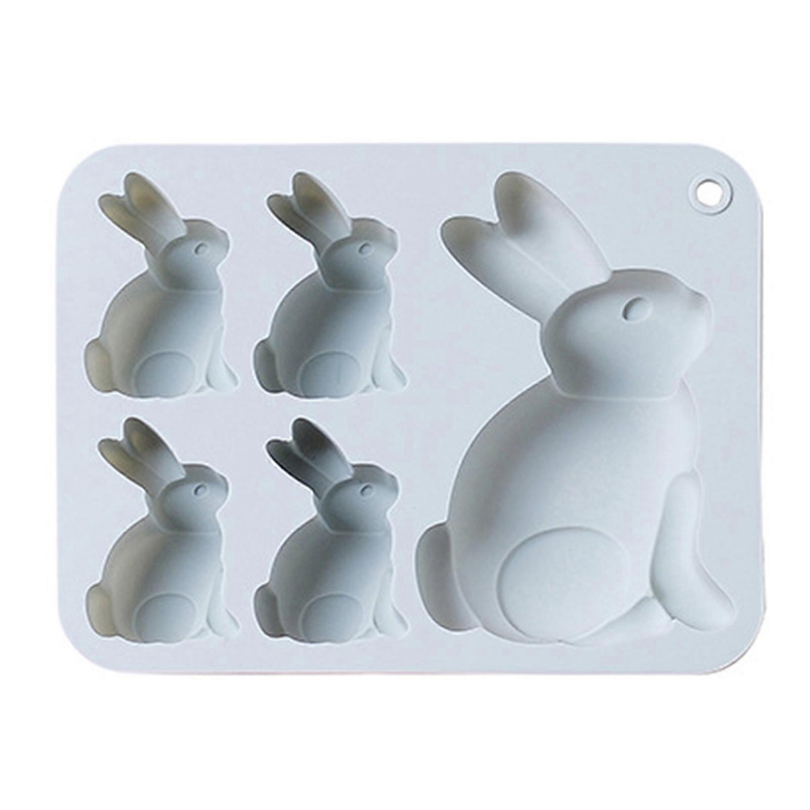 5 Cacities Mousse Moulds Baking Cake Molds DIY Silicone Candle Moulds Sitting Rabbit Shaped Silicone Material for Easter Gray blue