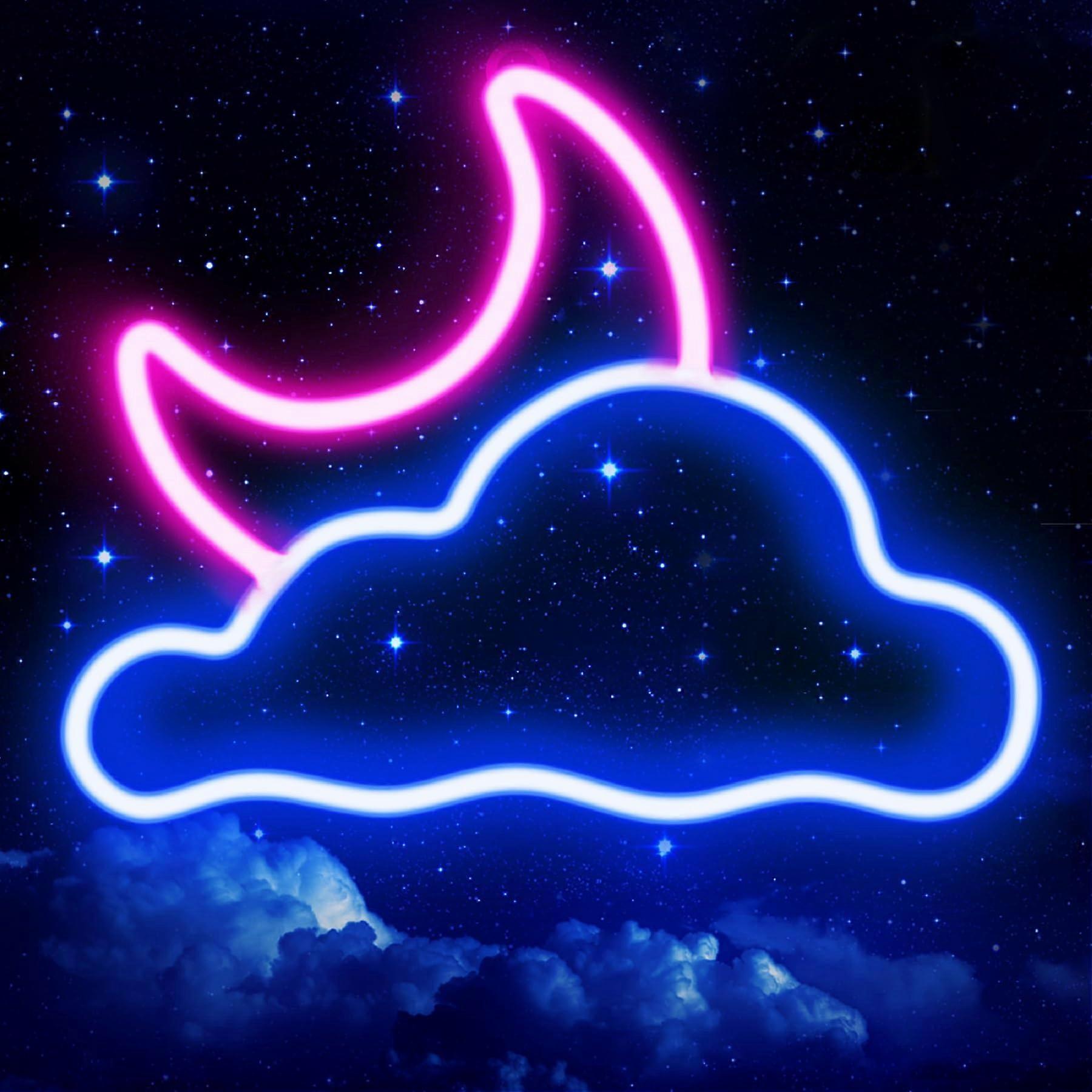 Cloud and Moon LED Neon Sign, USB Powered with Adjustable Brightness, Decorative Night Light for Home or Office