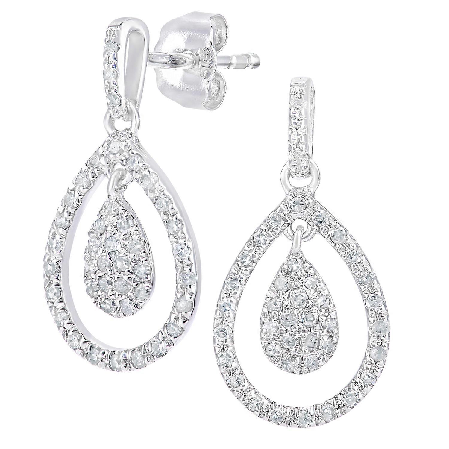 Jewelco London 9K 白金圆形 0.28 克拉钻石泪滴形耳环