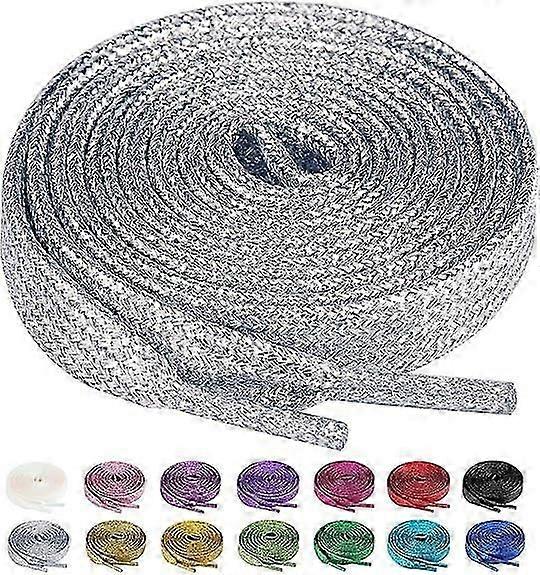 2 Pairs 120cm Flat Glitter Shiny Metallic Shoe Laces, Colorful Sequin Shoelaces