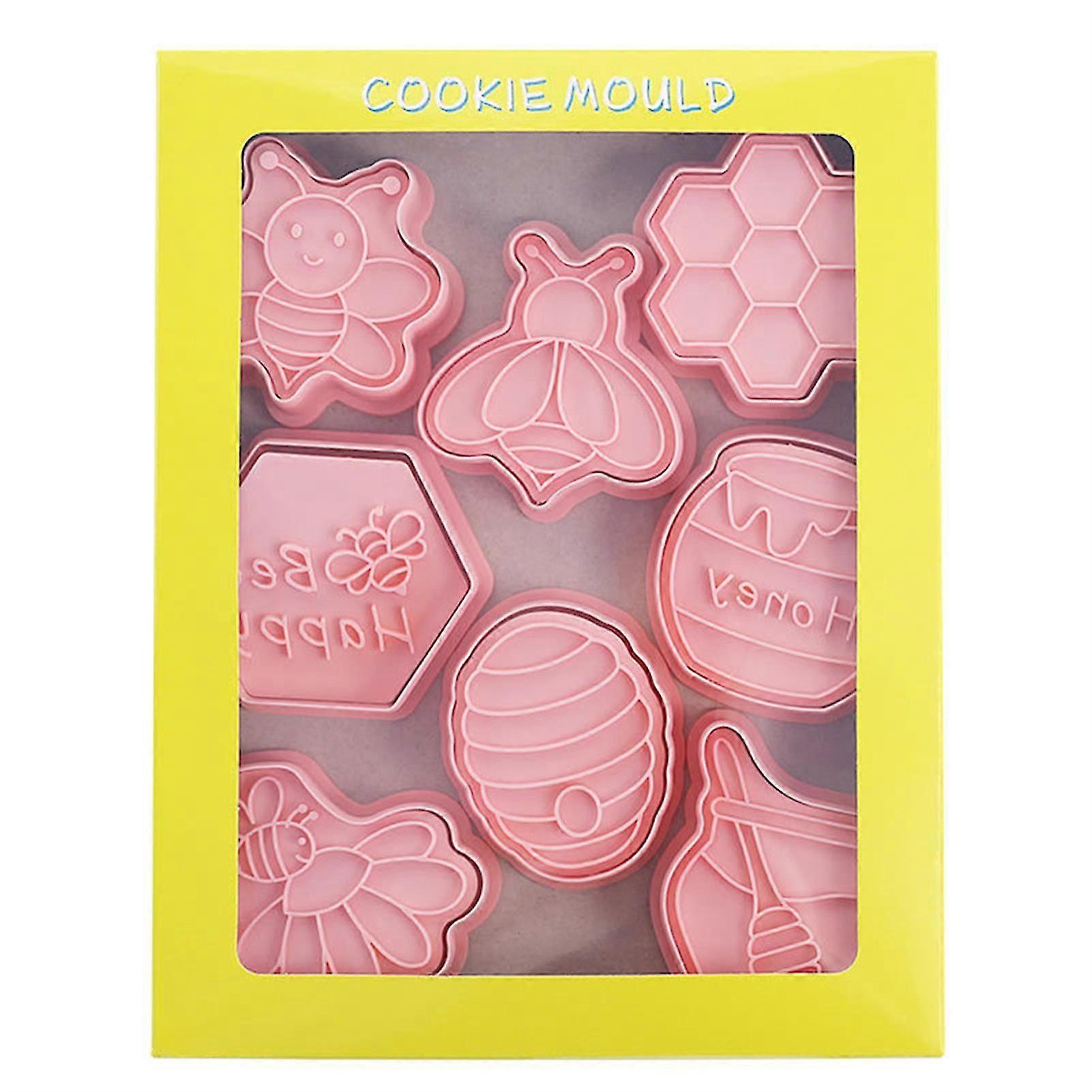 8Pcs Cartoon Bee Cookie Stencil 3D Biscuits Stencil Plastic Baking Stencil