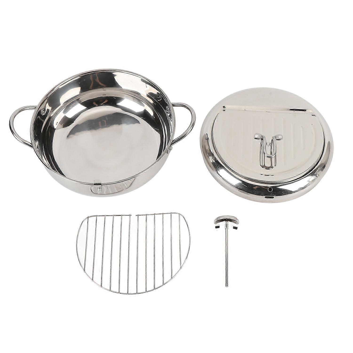 Pentola per friggitrice in acciaio inossidabile con coperchio del termometro Griglia per sgocciolamento dell'olio Pentola per friggere multifunzionale