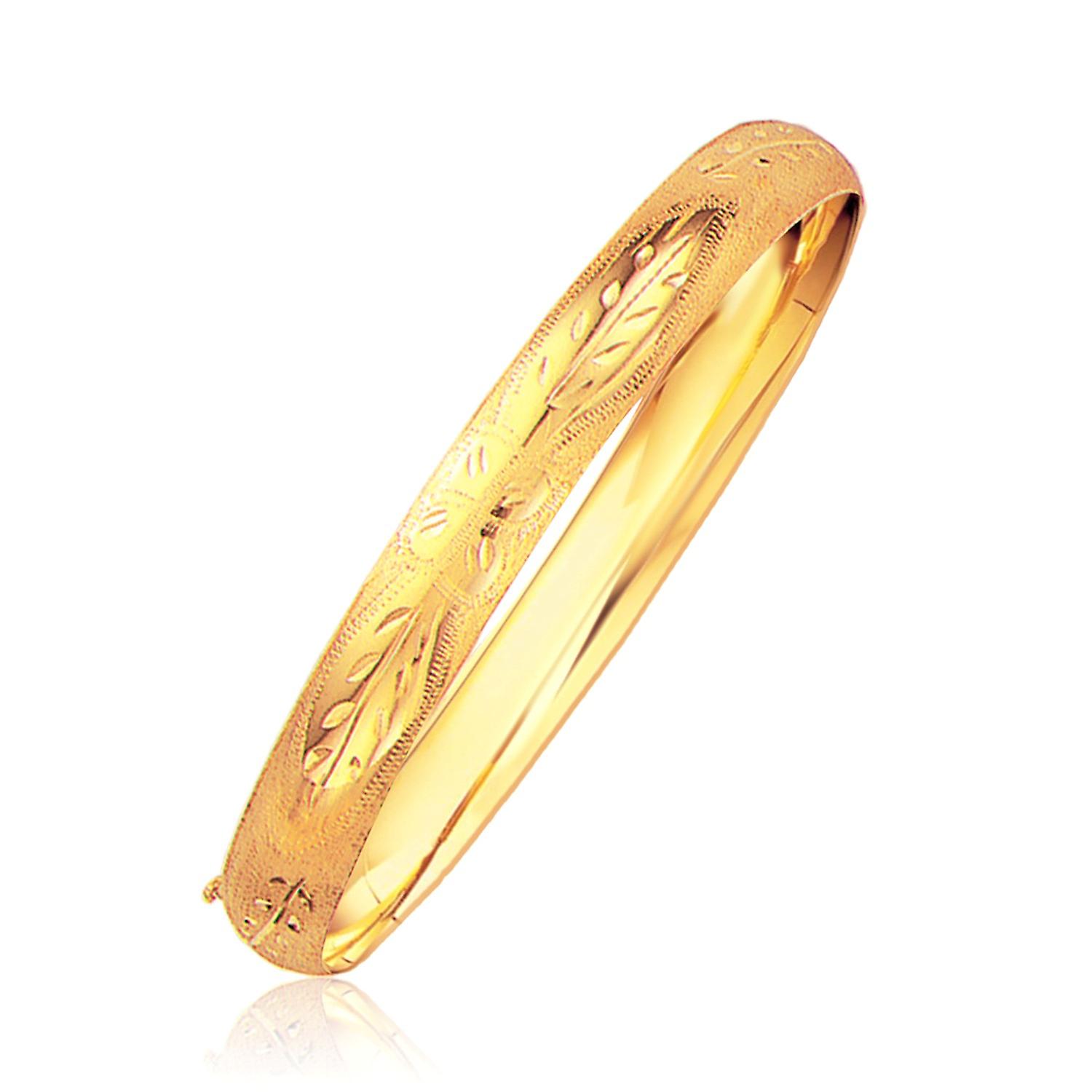 Bracelet floral sculpté classique en or jaune 14k (8.0mm)