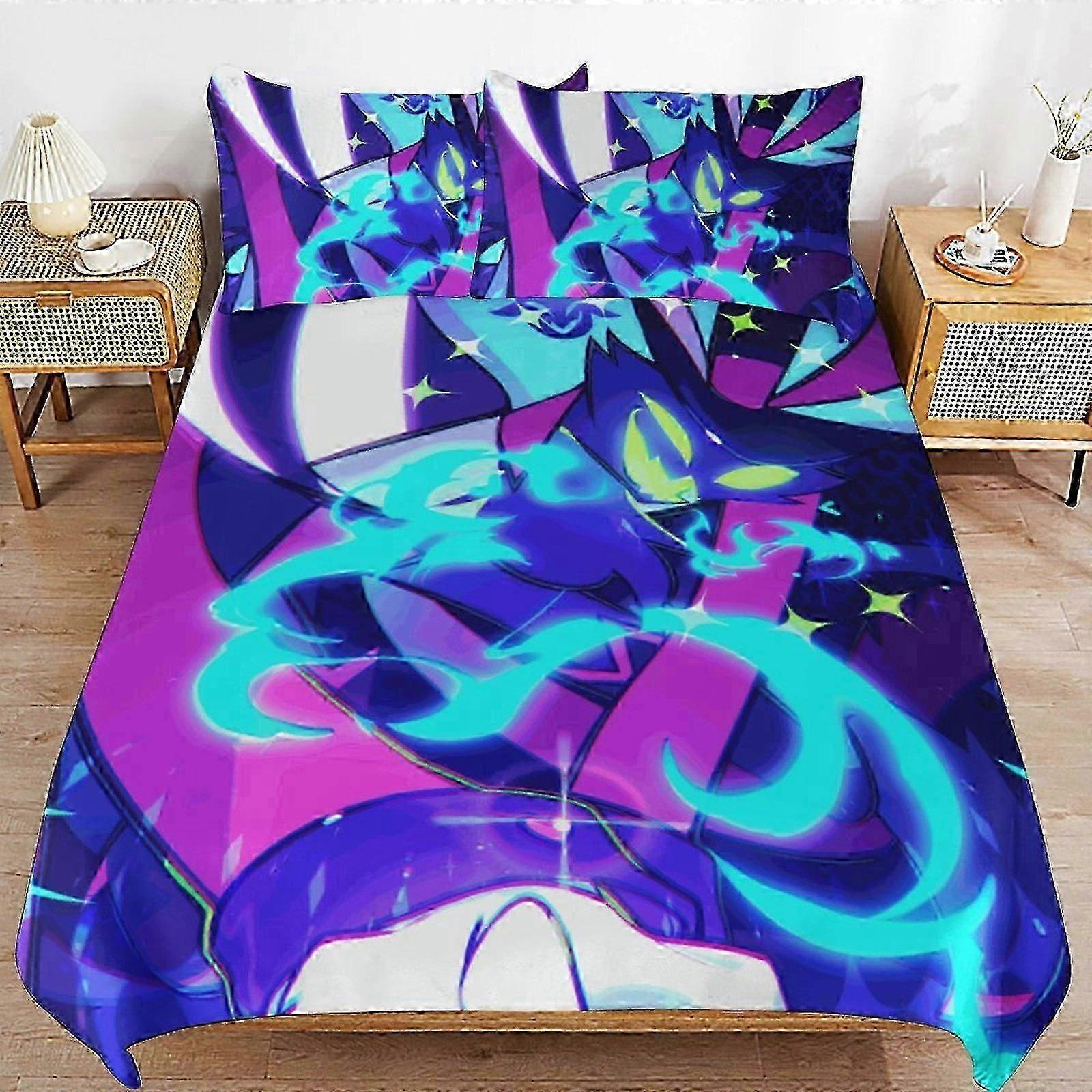 n126 Lençóis Hazbin Hotel Helluva Boss Conjunto de Cama Capa de Edredão Confortável e Leve Cartoon Bedding3 Peças (cas (1 Capa de Edredão e 2 Almofadas