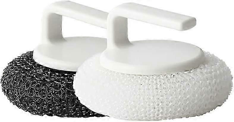 Scheuerschwamm mit Griff Edelstahl 2er Pack (Schwarz+Weiß)