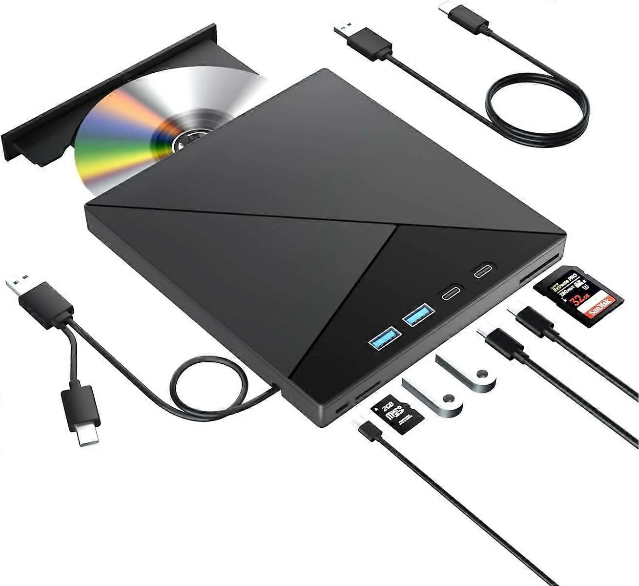 2025 محرك أقراص Blu Ray خارجي جديد 7 في 1 ، ناسخ Blu Ray 4K مع محرك أقراص Blu Ray محمول USB 3.0 من النوع C ، مشغل CD DVD Burner 3D BD مع منافذ SD / TF ، 4K