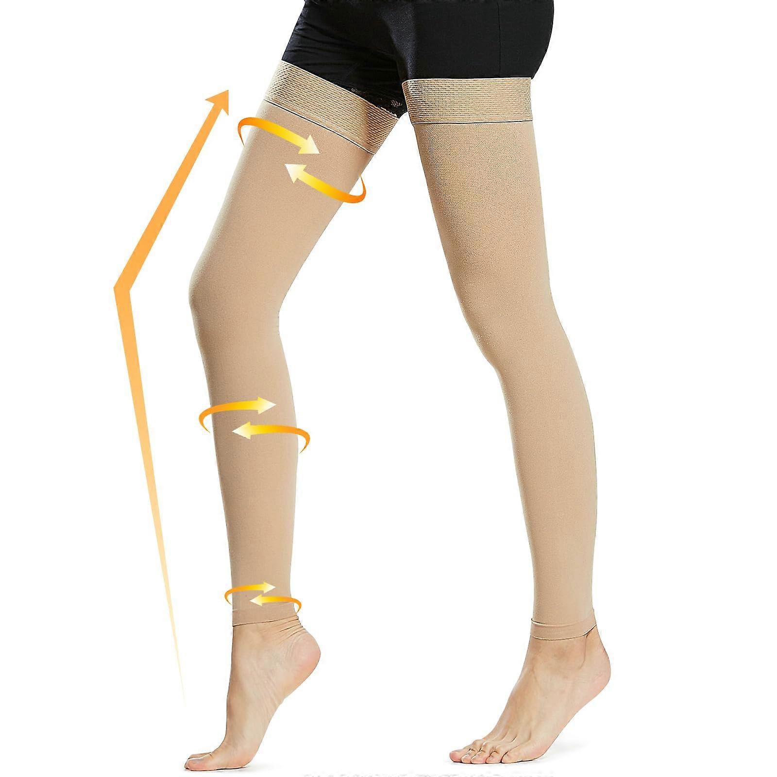 15-20 mmHg Compression Stockings for Men and Women, Thigh High Footless Compression Sleeves with Silicone Band for Varicose Veins and Edema