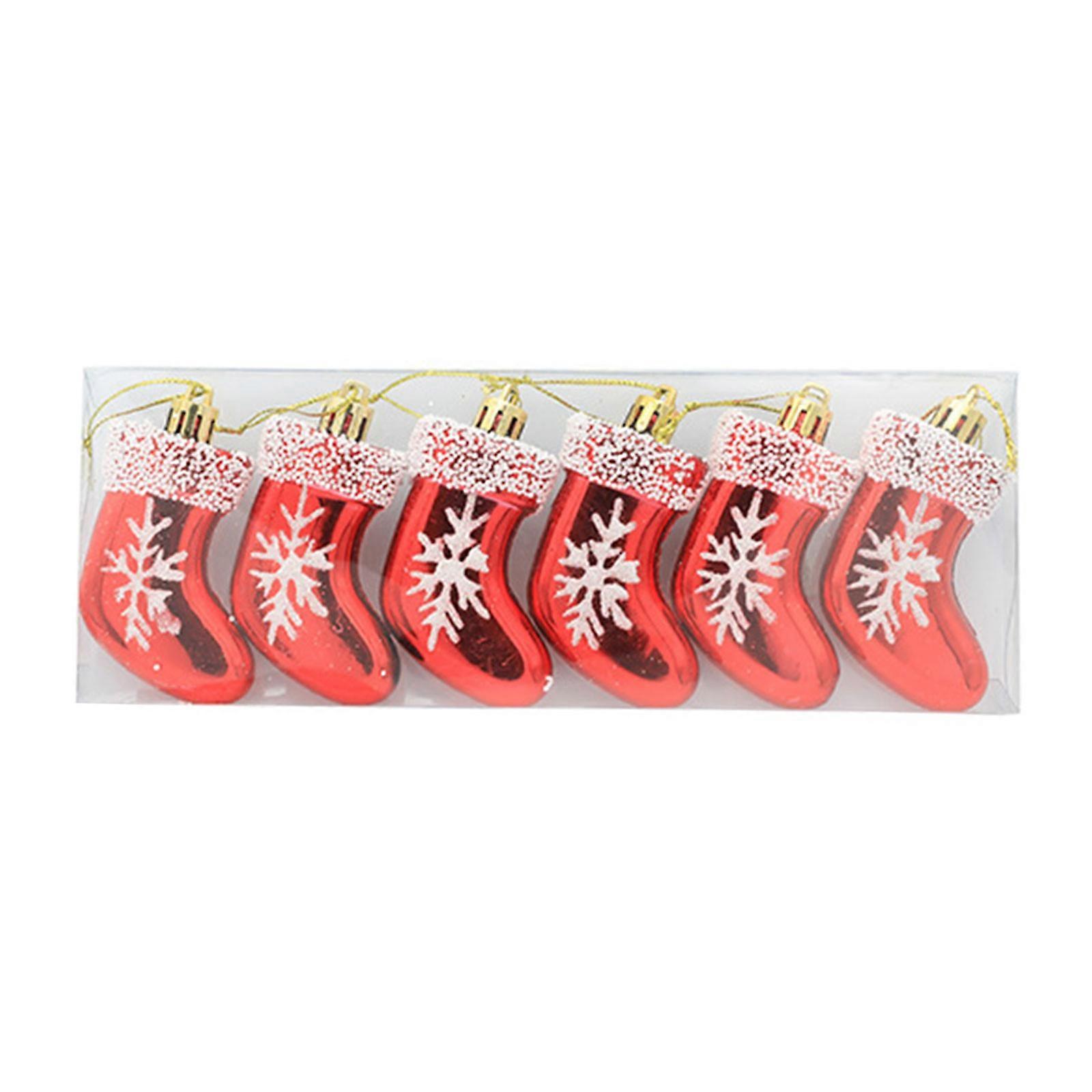 6x Lovely Xmas Ornaments Sock Gloves Shape Painted Xmas Tree Pandents Red with Hanging Loop for Holiday Party Decoration