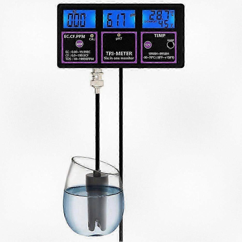 6-in-1 Digital Water Tester for pH Temperature EC TDS Monitoring with EU Plug Pool Use