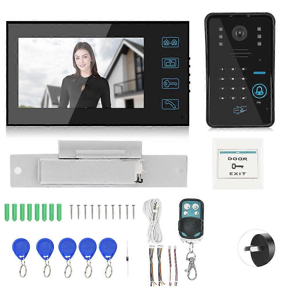 7in Wired Video Doorphone Password Card Remote Control Access System 100-240VAU