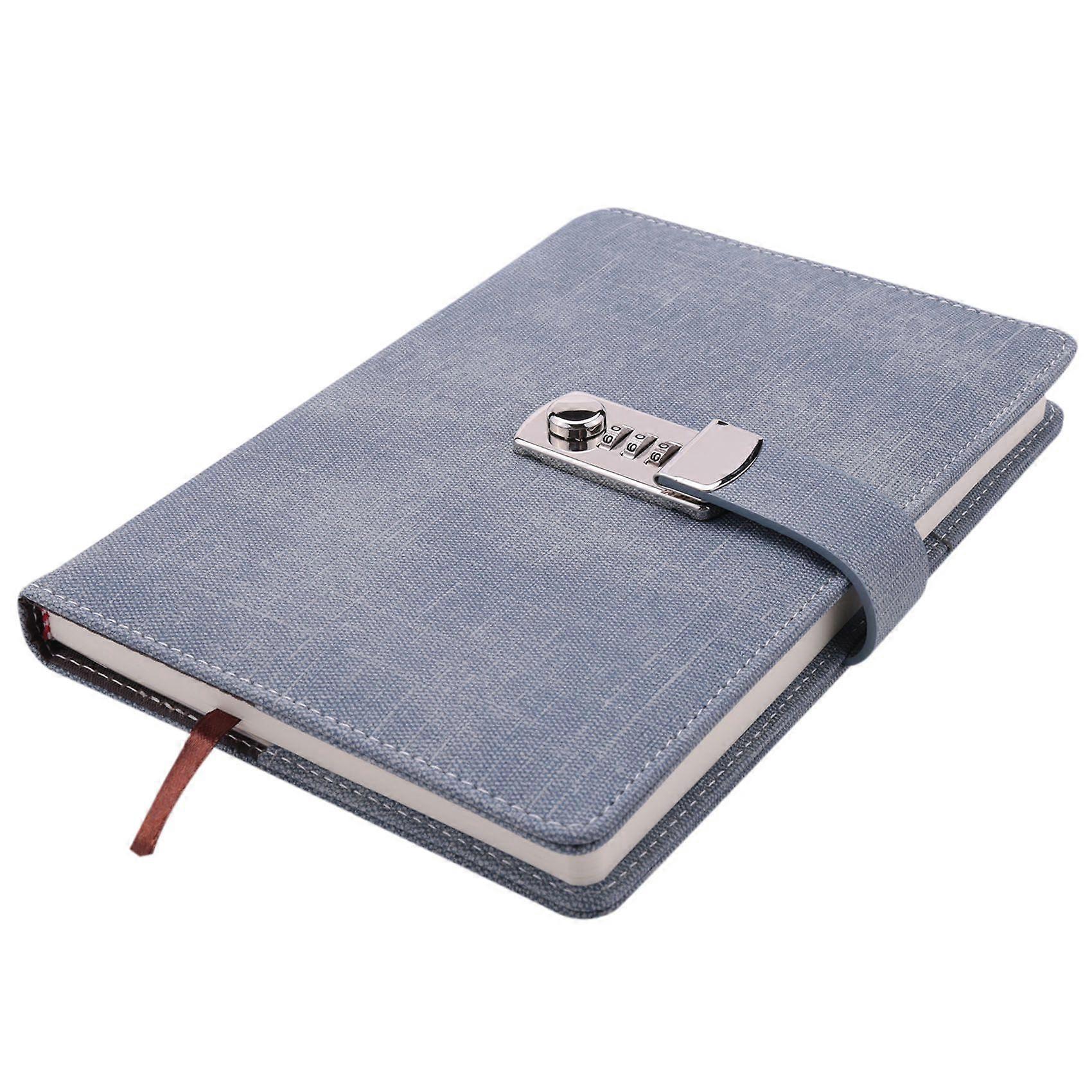 Notebook Paper Lockable Book PU Diary Lock Stationery( Blue)