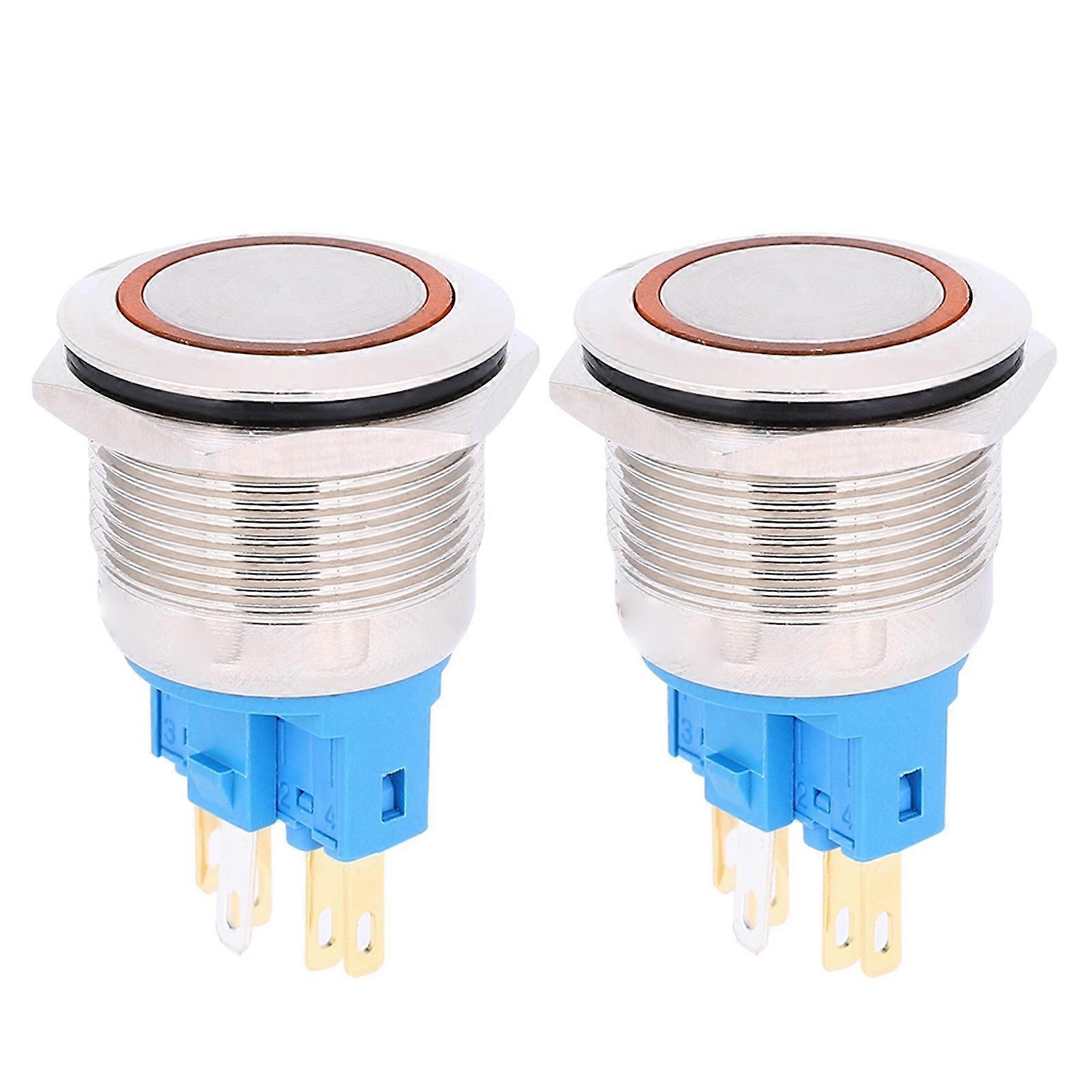 2Pcs AC220V 22mm Stainless Steel Ring Reset Button 6-Pin Push Button Switch Replacement