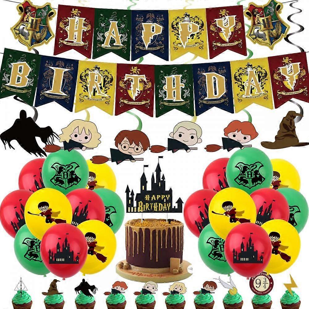 Wizard theme Party Decorations Include Happy Birthday Banner,Latex Balloons,Hanging Swirls Decorations,Cake Topper