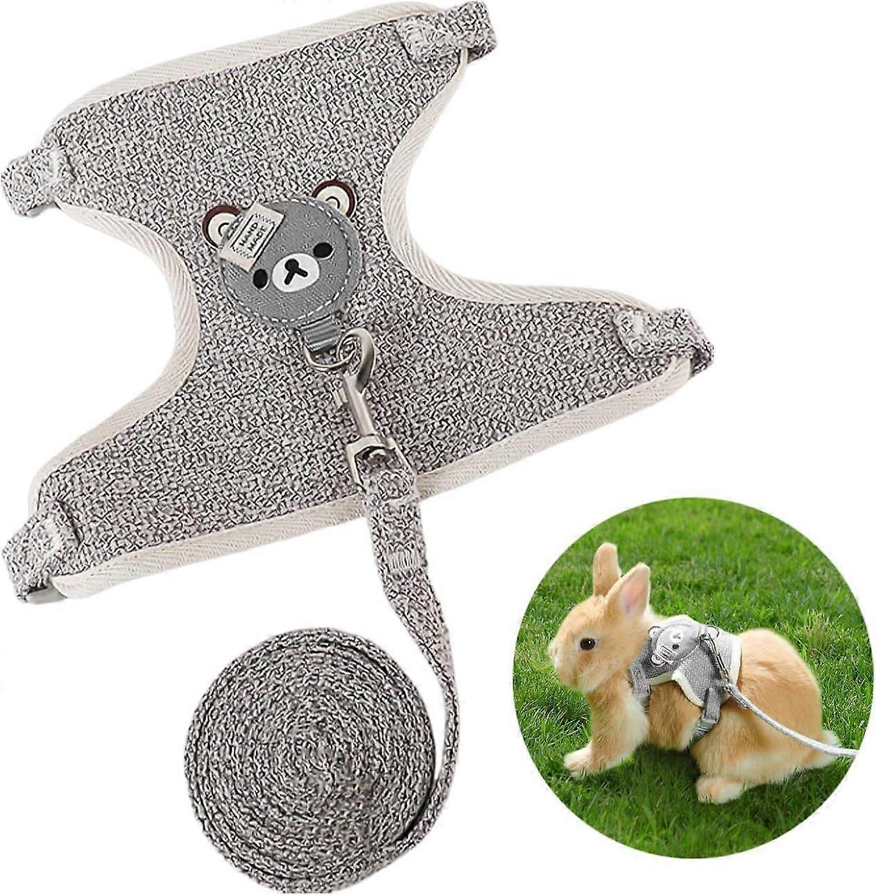 Rabbit and Small Animal Harness with Leash - Adjustable and Breathable Accessory (Grey)