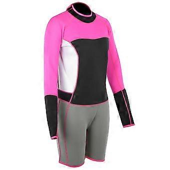 Frauen 1,5 mm Neopren Warm Slim Neoprenanzug Einteilige Langarmshorts Tauchbadeanzug