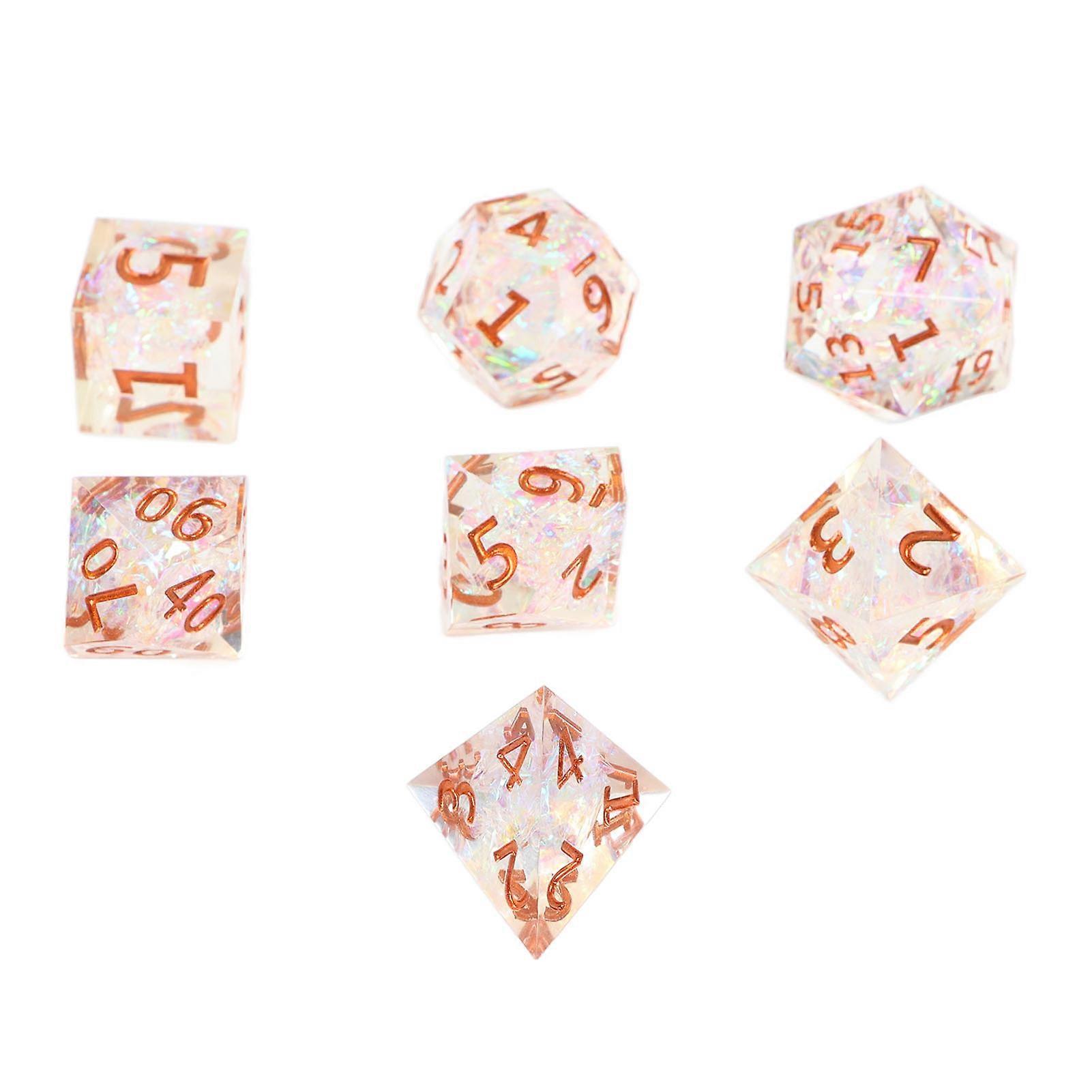 7pcs Dices Translucent Polyhedral Handcrafted Epoxy Resin Dices for Teaching Tabletop Game
