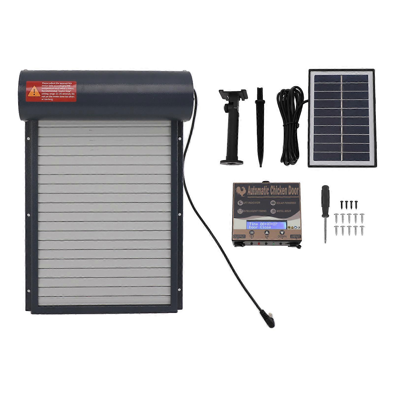 Solar Powered Gray Chicken Coop Doors, Programmable with LED Display, Automatic for Farm