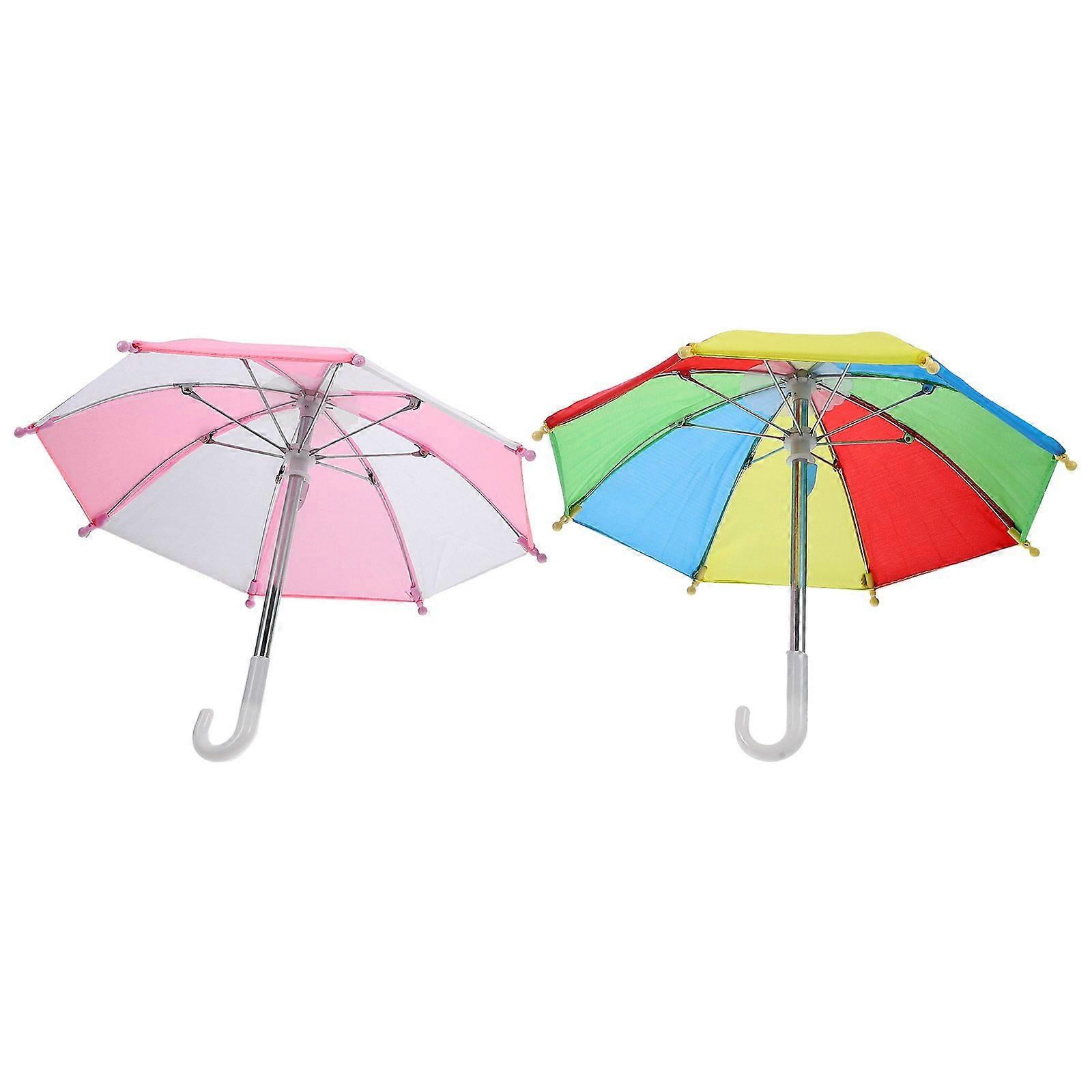 2pcs Mini Umbrella Adjustable Miniature Umbrella Sunny Rainy Umbrella Model