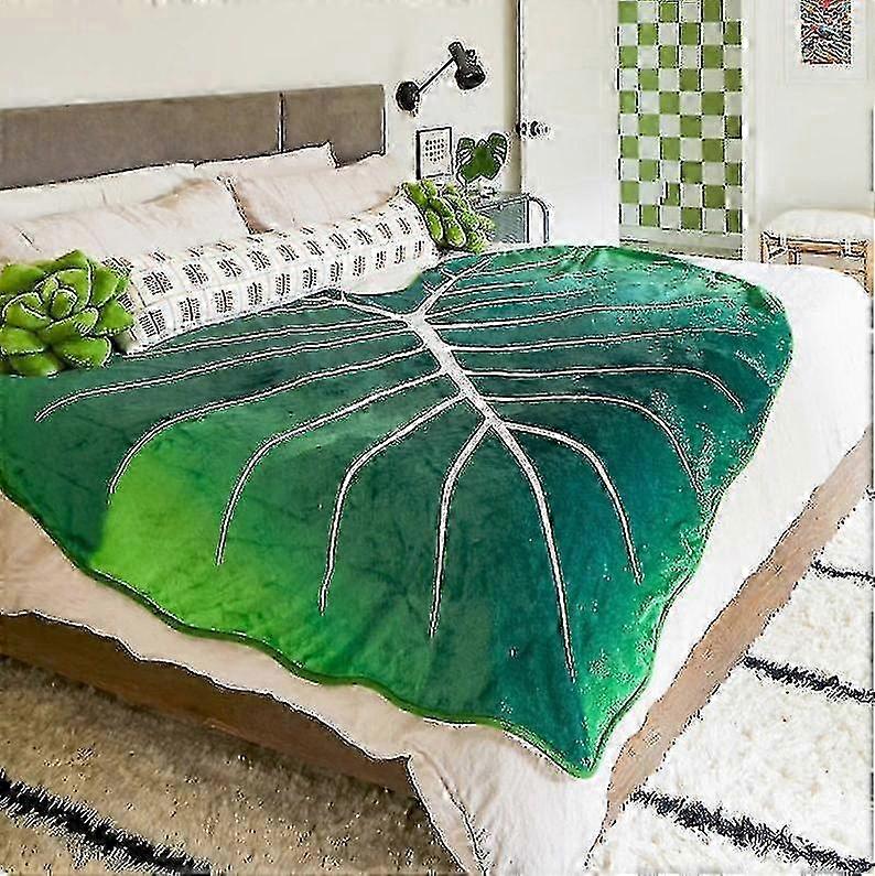Flannel tæppe bladformet sofa kast indkast store grønne blade tæpper til seng sofa gloriosum sengepr
