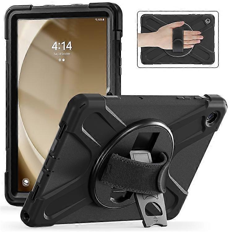 Compatible For Samsung Galaxy Tab A9+ Case PC+Silicone Rotary Kickstand Cover with Hand Strap