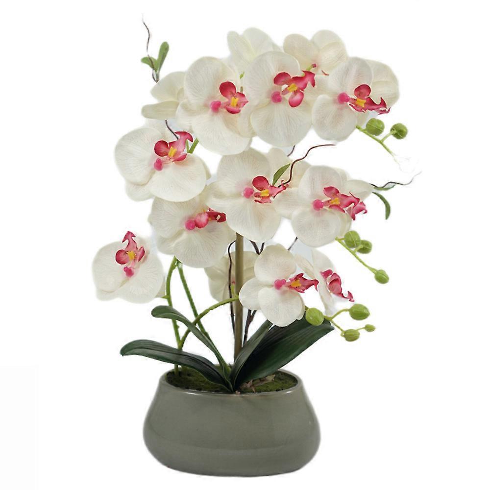 מלאכת יד דקורטיבית מלאכותית Phalaenopsis סחלב עציץ בד משי פרח משרד ביתי ריאליסטי דמוי פרחוני תפאורה ורוד + בז'